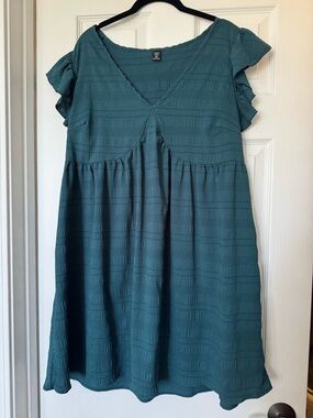 SALE SHEIN Teal V-Neck Flutter Sleeve Dress